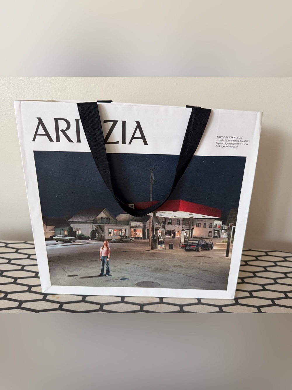 Aritzia Graphic Tote Bag with Black Handles, medium
